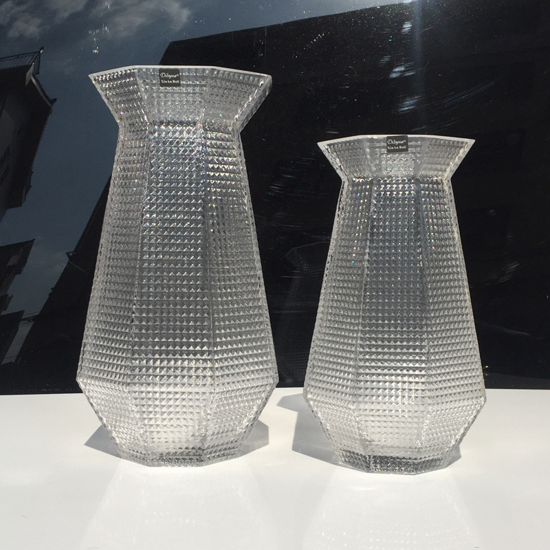 Blowing wide -mouth transparent glass vase Creative hexagonal side…