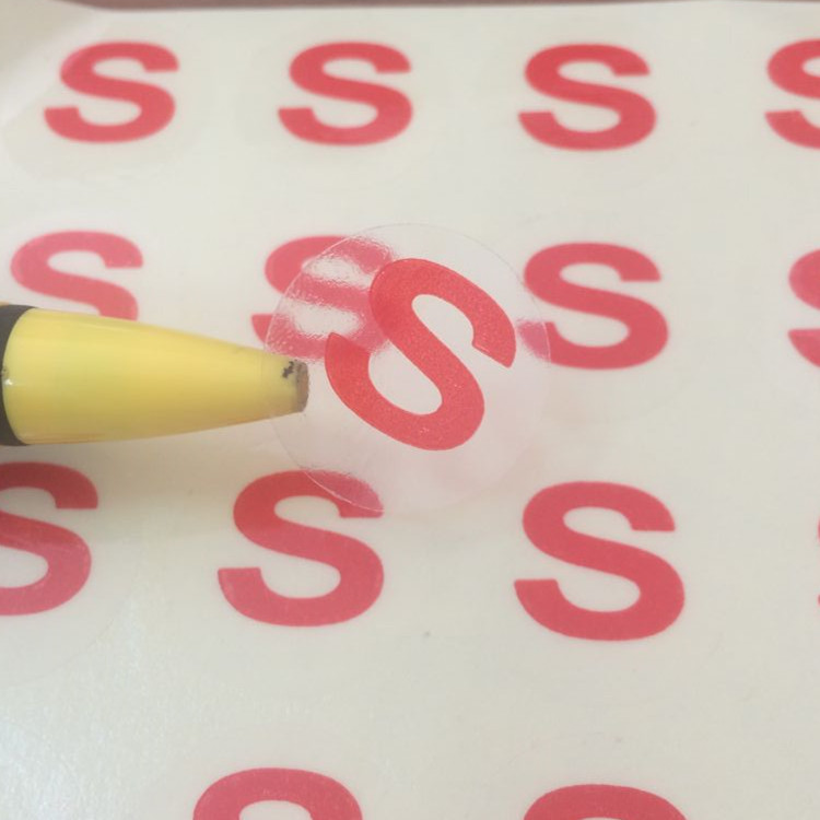 20MM圆形透明红字尺码标不干胶 衣服数字号码透明贴印刷 量大价优