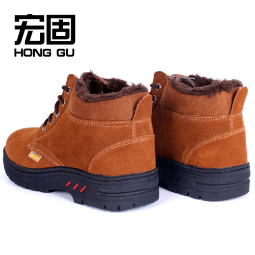 Seasonal anti-pilling cowhide anti-punching anti-pricking work safety protective boots with thickened and lined insulation against cold