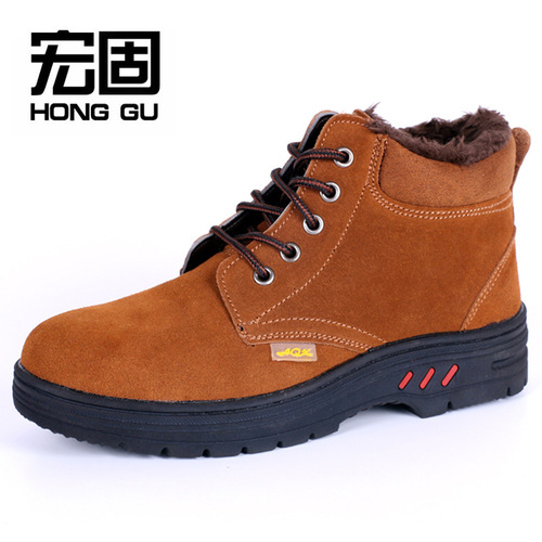 Seasonal anti-pilling cowhide anti-punching anti-pricking work safety protective boots with thickened and lined insulation against cold