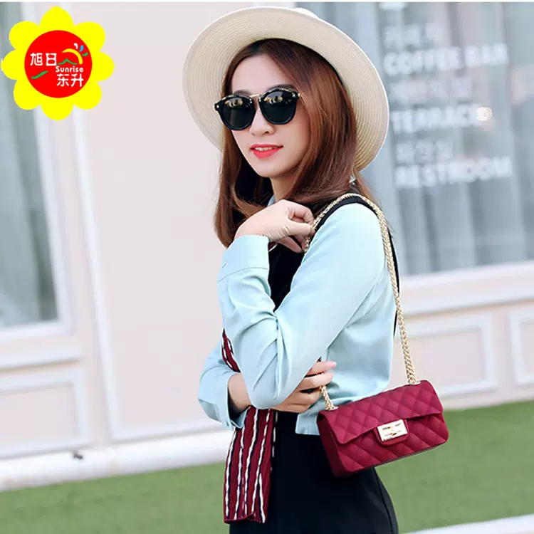 包包女2018新款哑光磨砂果冻包单肩斜挎包锁扣小香风菱格链条女包