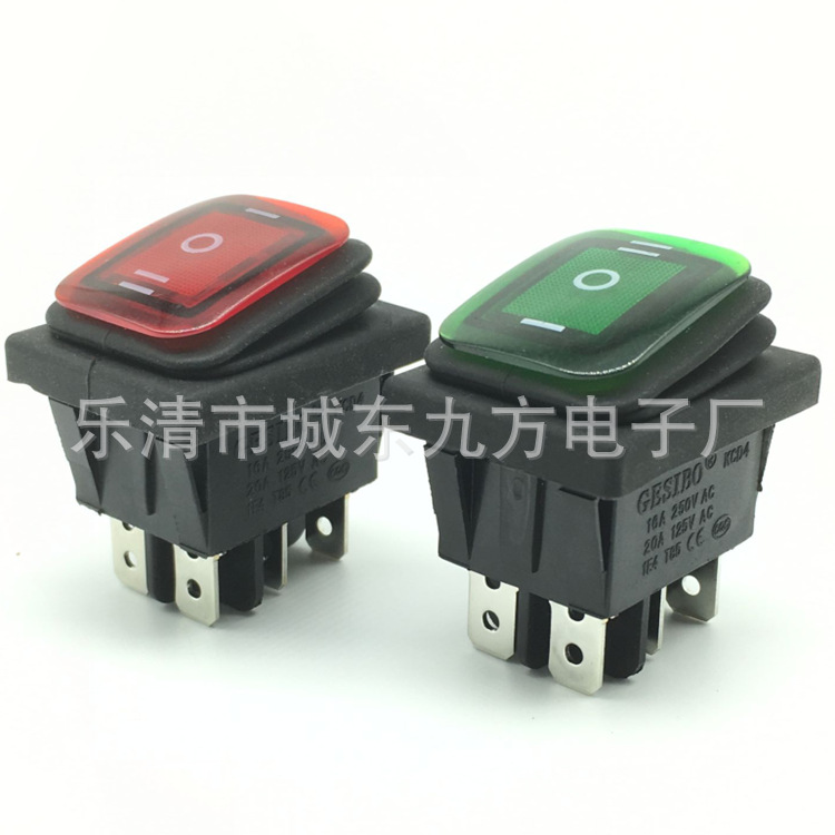 KCD4 三档复位 船型开关翘板开关 六脚带灯电源开关 防水船形开关