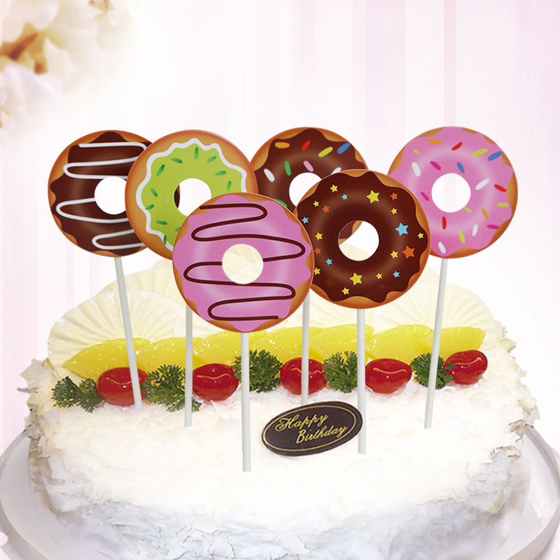 甜品台情景蛋糕装饰巧克力甜甜圈星星小插旗插牌插卡6支装小包装