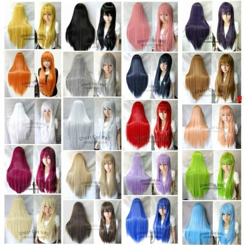 cosplay wig color long straight hair Universal cos wig cartoon hot spot 80cm long straight wig