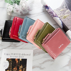 New women's short zip-around wallet, two-fold design with a snap closure—stylish European and American-style patent leather mini coin purse.