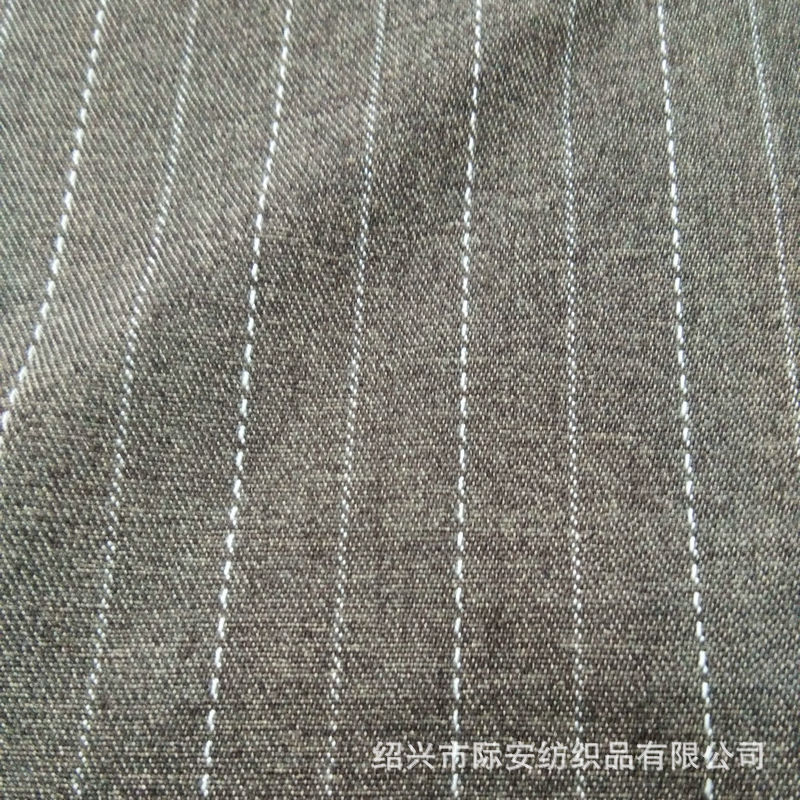 TR斜纹色织OL职业装男女装面料 欧美风TR细斜休闲细条弹西装布料