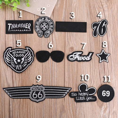 Yixiu fashion brand men's decorative embroidered badge patch patch embroidered cloth patch hole black computer embroidered badge 1