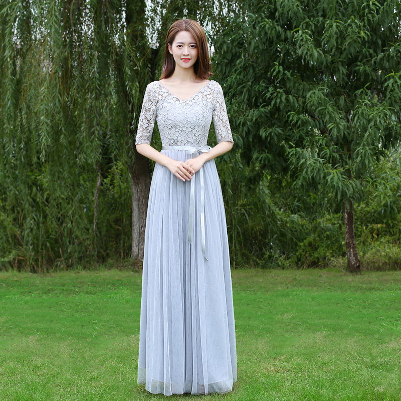 V -neck рукав светло -серый