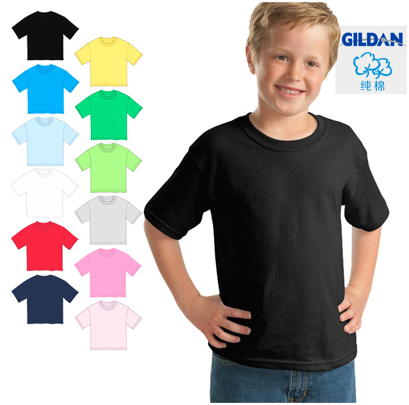 Gildan Kidsren's Cotton Colorful Blank Round Neck Short-Sleeved T-Shirt DIY Undershirt Family Cultural Shirt Kidsren's Clothing Wholesale