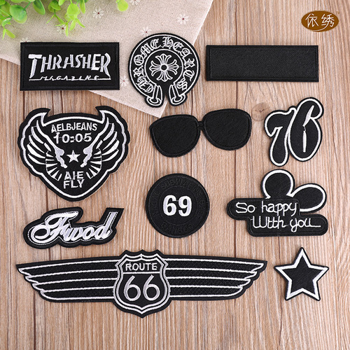 Yixiu fashion brand men's decorative embroidered badge patch patch embroidered cloth patch hole black computer embroidered badge 1