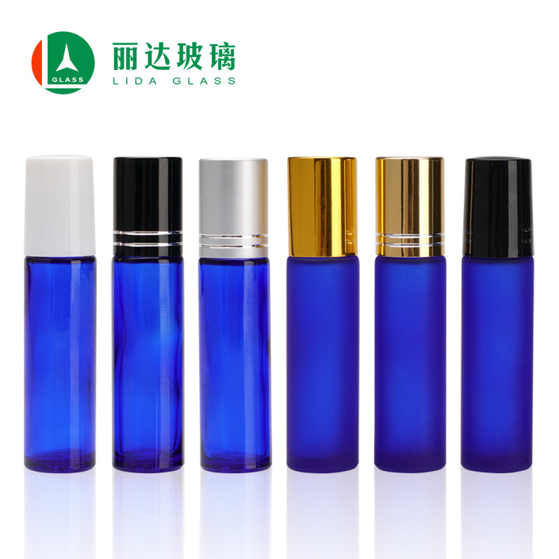 厂家现货10ml蓝色滚珠瓶 透明磨砂玻璃走珠瓶香水小样分装玻璃瓶