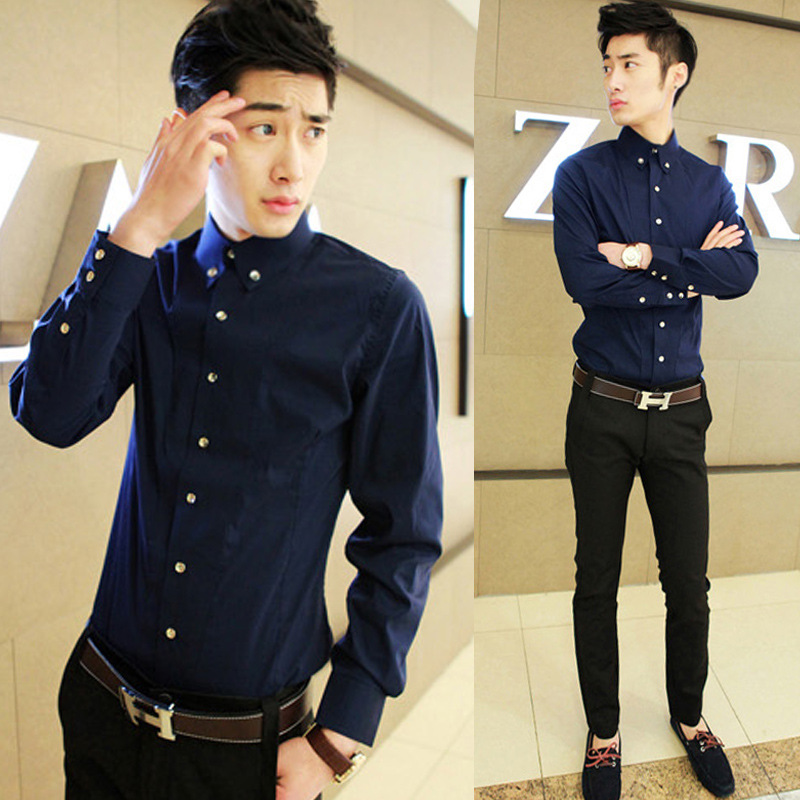 Upgraded Fabric New Men's Shirt New Slim Shirt Korean Style No-Iron Youth Business Men's Long-Sleeved Shirt