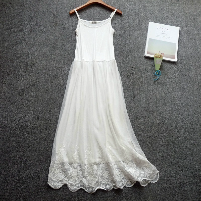 Длинное вышитое кружевное платье модальное шитье нижнее Сетчатое платье на бретелях жилет для отдыха