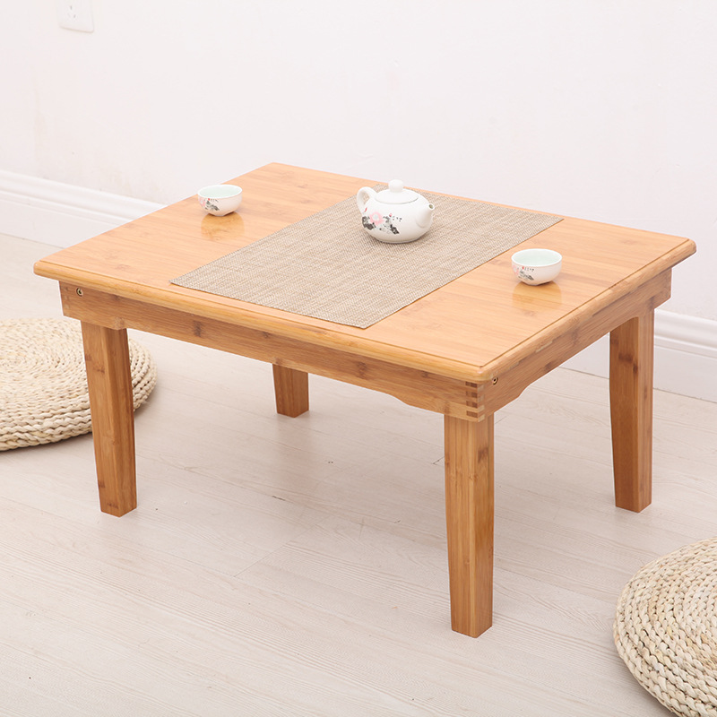 Mesa de bambú plegable, mesa de café de tatami de estilo japonés, mesa cuadrada, apartamento pequeño hogar portátil, mesa de comedor corta