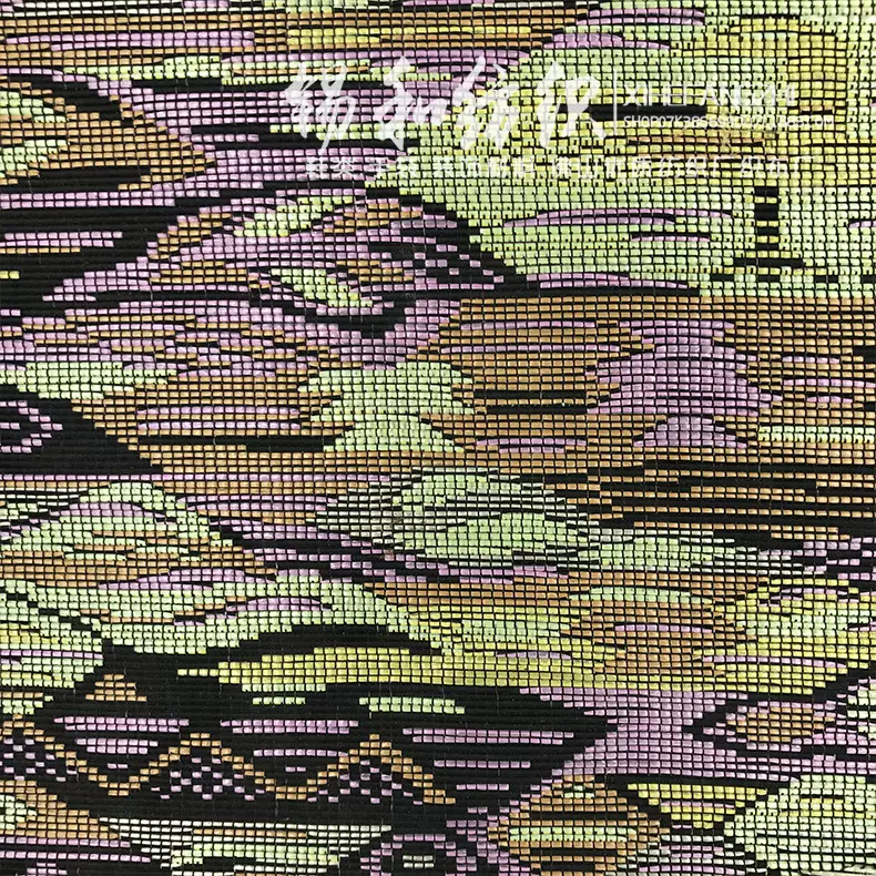 大提花纱山水花鸟图 PP草席编织面料 田园风鞋材箱包草编面料