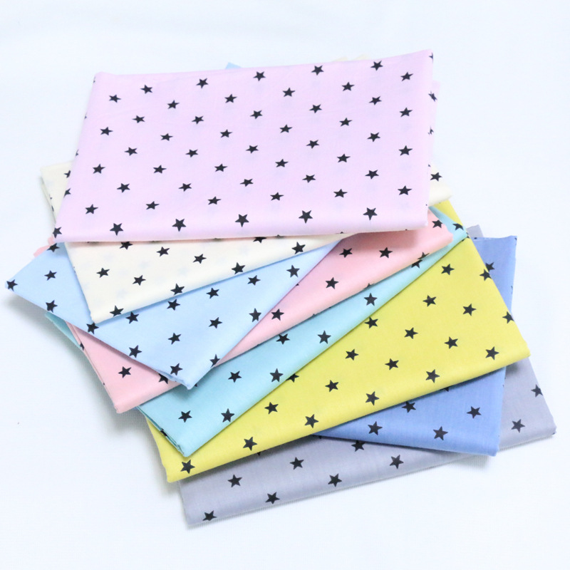 全棉斜纹布料 卡通五角星星印花布 幼儿园三件套纯棉面料厂家批发