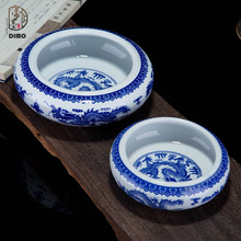 景德镇青花陶瓷笔洗国画毛笔洗笔缸复古双龙瓷器水仙花盆水盂水洗
