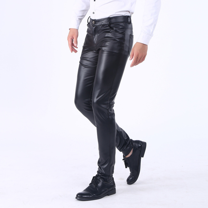 Spring and Autumn Korean Style Slim-Fit Leather Pants Men's Skinny Pants Tight Stretch Trendy Biker Leather Pants Men's Fleece-Lined Long Pants Spring and Autumn Korean Style Slim-Fit Leather Pants Men's Skinny Pants Tight Stretch Trendy Biker Leather Pants Men's Fleece-Lined Long Pants