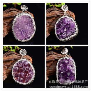 Natural Amethyst Cluster Pendant Original Stone Diamond Necklace Autumn and Winter Sweater Chain Fashion Versatile Crystal Jewelry