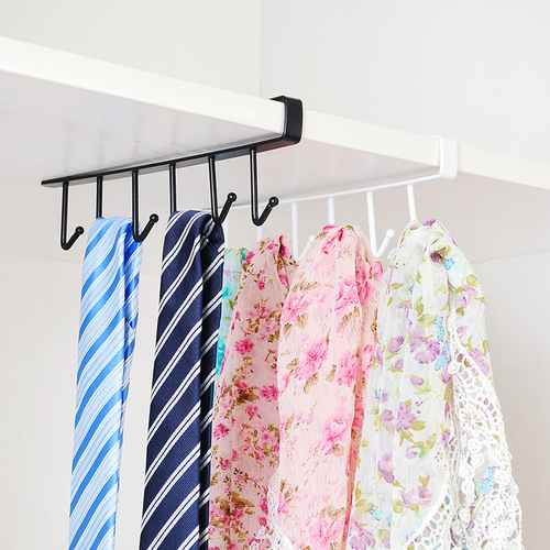 T iron cabinet seamless hook six-link storage rack multi-row hook wardrobe kitchen no-punch seamless hook