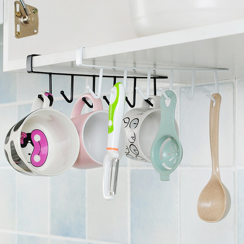 T iron cabinet seamless hook six-link storage rack multi-row hook wardrobe kitchen no-punch seamless hook