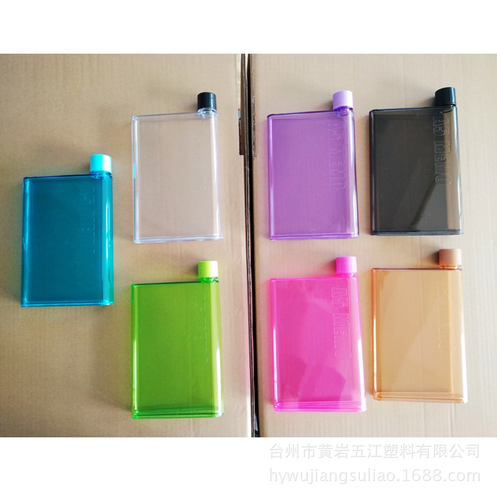BPA FREE扁水壶A5学生礼品塑料方形笔记本杯子PS广告杯定礼品