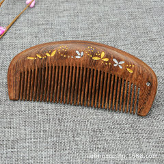 Black Gold Sandalwood Gold-Trimmed Fine-Toothed Small Crescent Moon Design Wooden Comb Travel Convenient Bag Hairpin Gold Wire Sandalwood Green Sandalwood Massage Bestselling