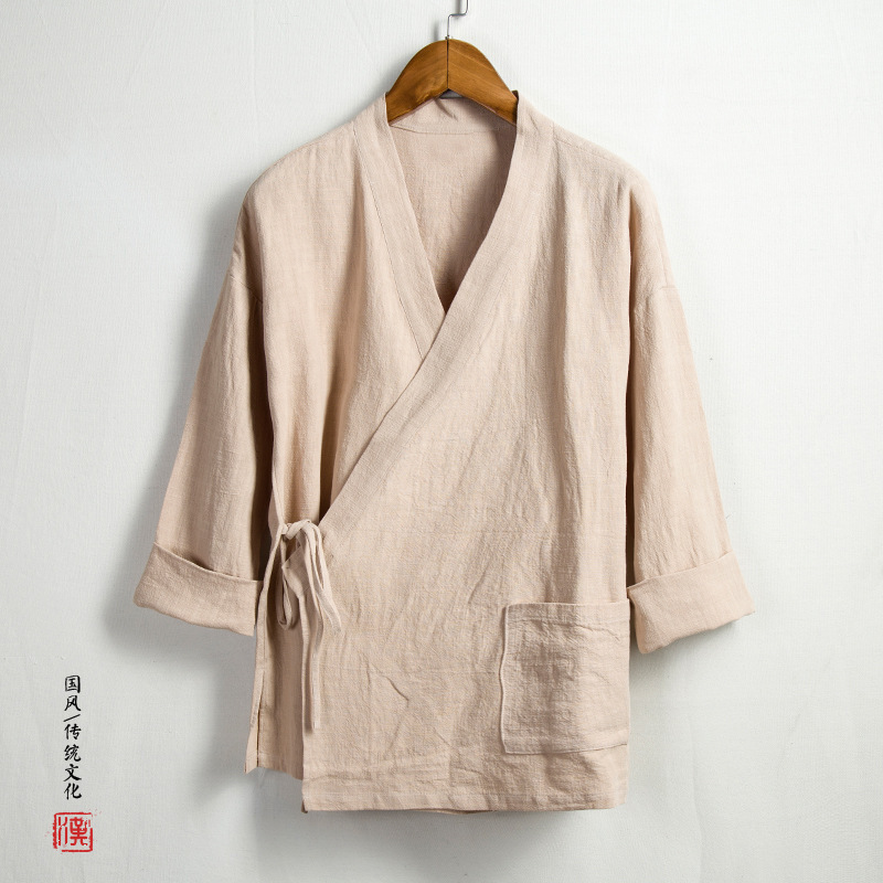 Chinese Style Men's Hanfu Ramie Cotton Solid Color Men's Ethnic Style Retro Jacket