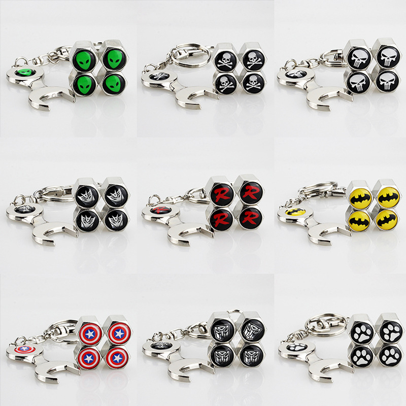 汽车自行车摩托车通用轮胎气嘴盖 带车标装饰扳手防盗气帽盖