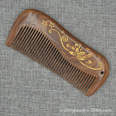 牛嶺黑金檀免漆檀木梳 頭皮按摩雕刻描金荷花小梳子 廠家熱銷推薦