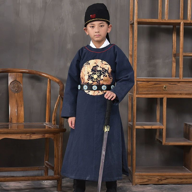 Ретро-сценическая одежда Династии Тан и Сун Одежда для выступлений Мужская и женская детская одежда Халат с круглым вырезом