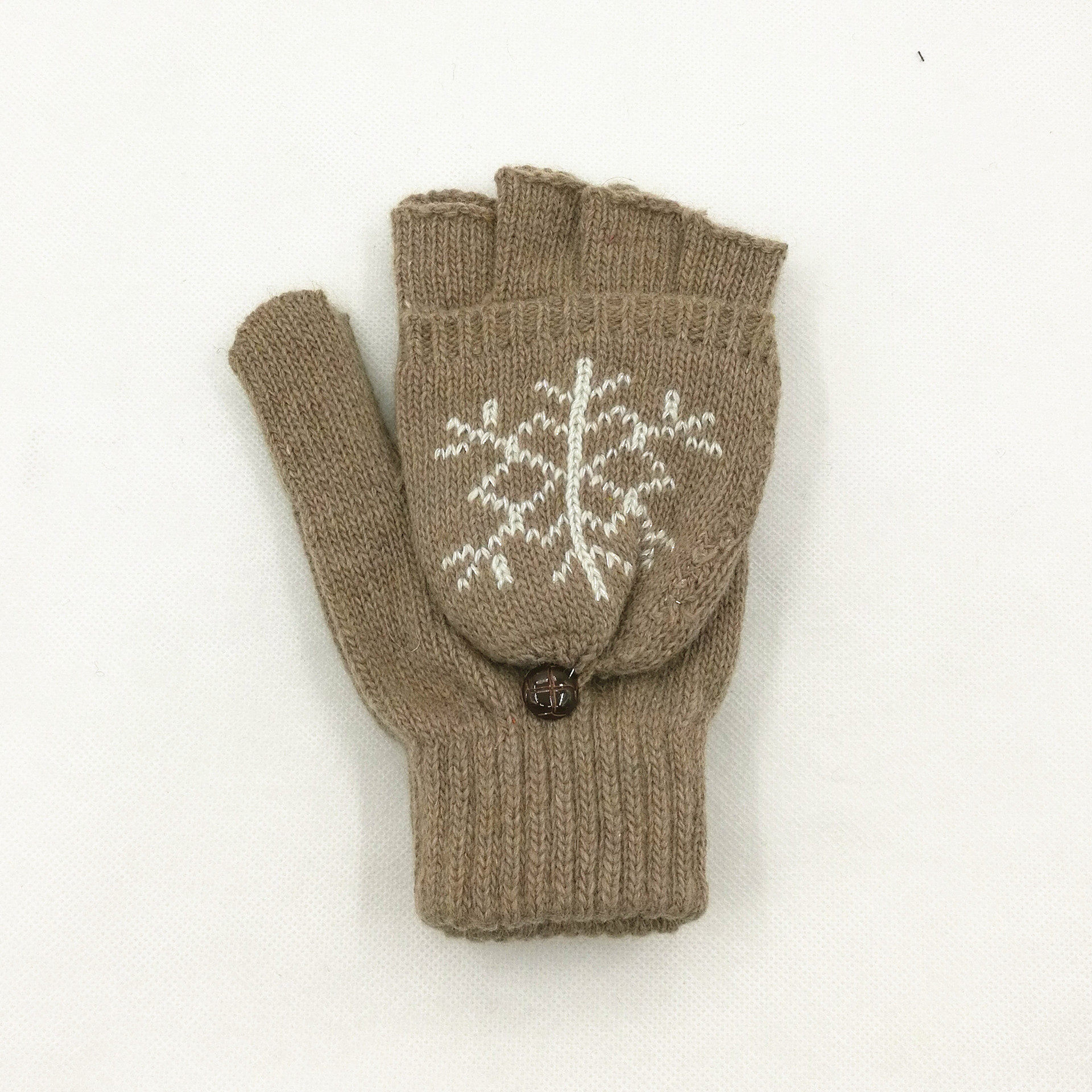 Otoño e invierno guantes de lana hombres y mujeres copo de nieve Flip de doble uso cálido medio dedo guantes ciervo guantes de dedo de punto