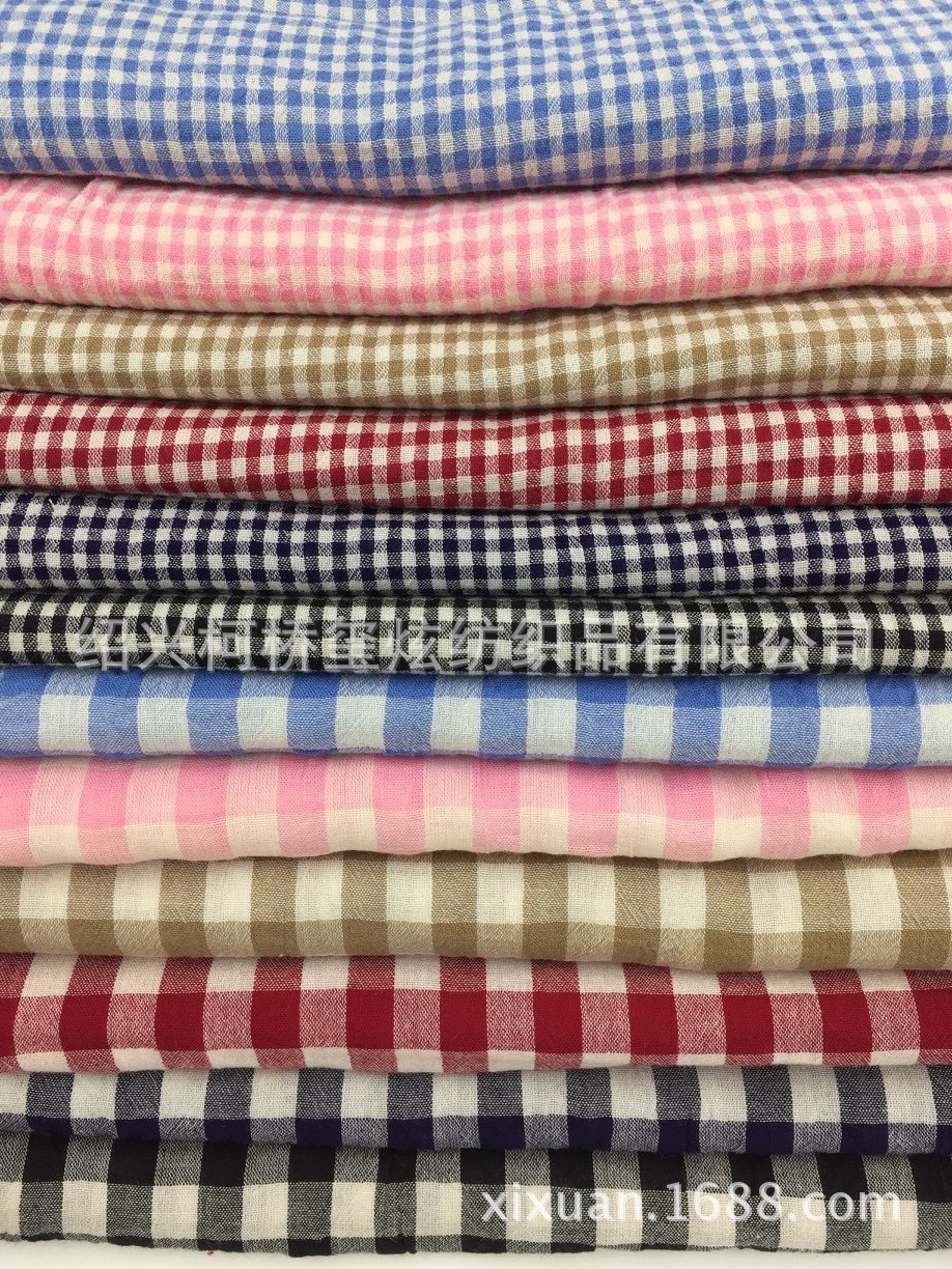 格子布 全棉色织格子绉布 童装连衣裙格子衬衫面料  条纹布 现货
