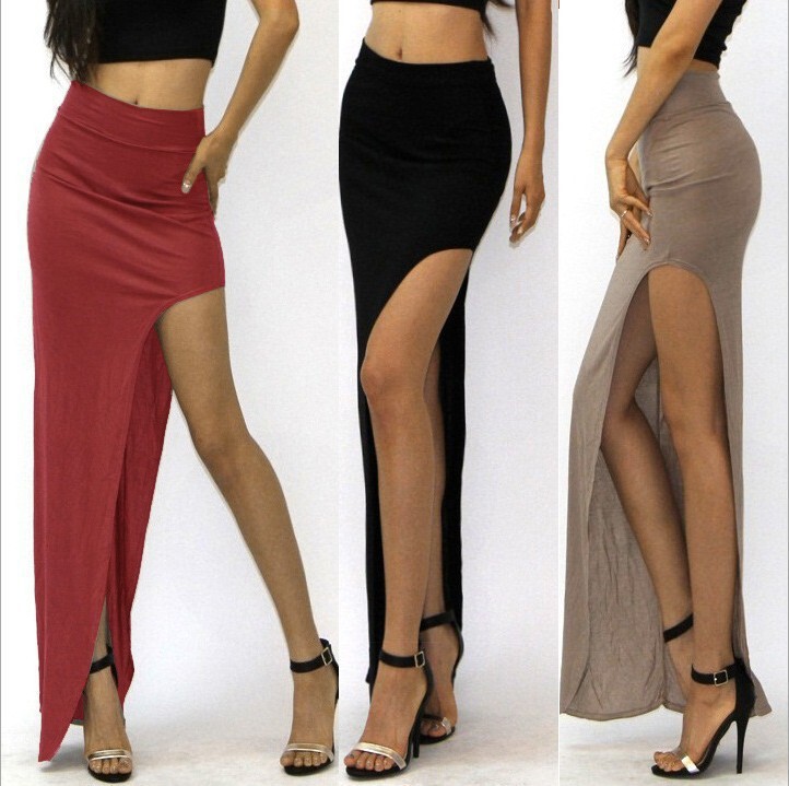 AliExpress ebay Products Sexy High Waist Side Split Hip Long Skirt Colorful Multicolor Exposed Leg Long Skirt