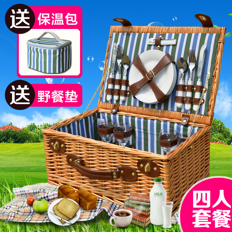 Fábrica de punto de mano de sauce con cubierta cesta de regalo al aire libre de caña con cubierta de cubierta aislamiento de primavera ins cesta de picnic