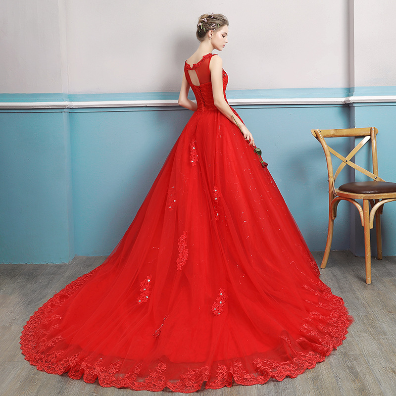 红色婚纱2025新款拖尾性感轻婚纱礼服新娘结婚韩版简约森系秋拖尾