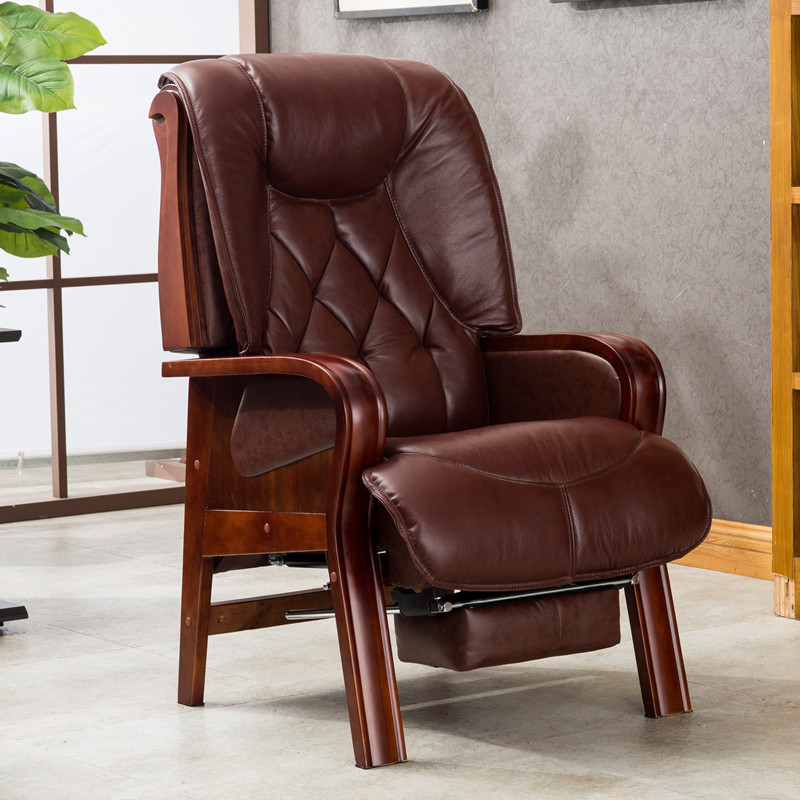 Solid wood four-leg fixed foot leather leather reclining office chair office chair computer chair boss chair home massage chair