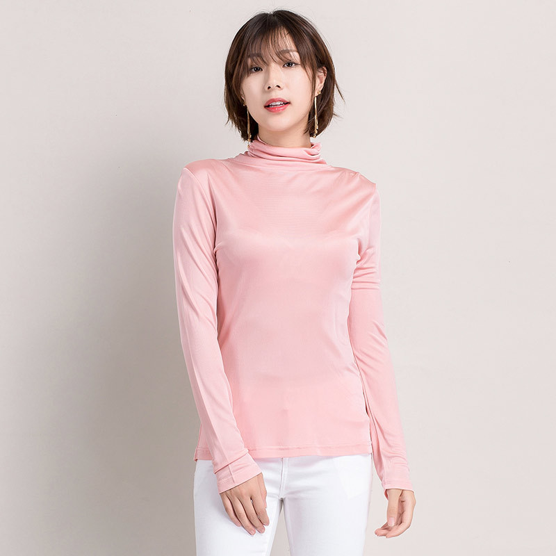 Women's Autumn and Winter Silk Double-Sided Knitted Turtleneck Bottoming Shirt Long-Sleeved Bottoming Top
