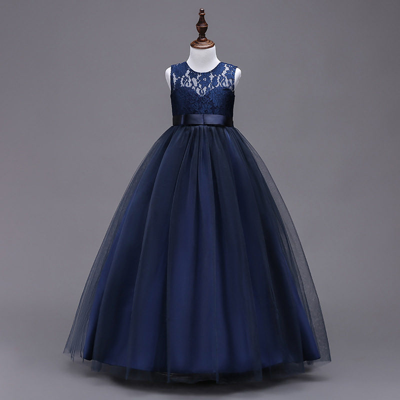 New Children's Formal Dress Princess Gown, Lace Wedding Dress for Older Children, Long Puffy Skirt, Sleeveless Dress