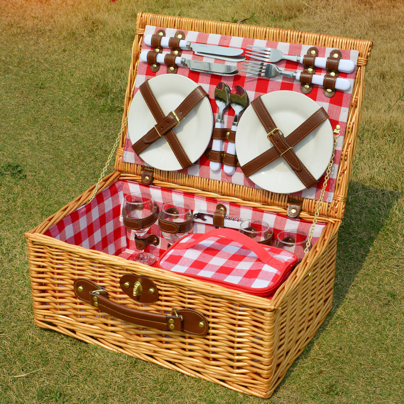 Punto de fábrica cesta de regalo de mimbre hecha a mano con tapa de mimbre de primavera con tapa