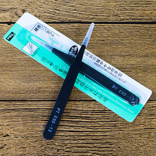 Black anti-static tweezers, extra sharp straight head elbow clips, dot drill manicure mobile phone repair tools, bean tweezers