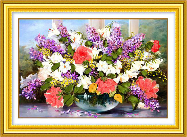Oujin nianhua cinta bordado fábrica directa color impresión colgante pintura floral fragancia sala de estar entrada pintura decorativa