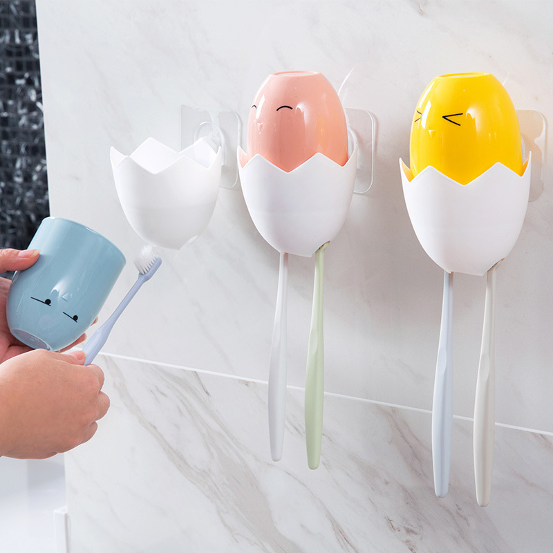 Cute Chicken Paste Toothbrush Holder Mouthwash Cup Set Couple Brushing Cup Wall Mounted Toothbrush Cup Toothbrush Holder 8