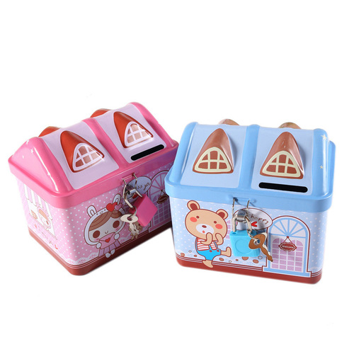 Little Elf Tin House Boys and Girls Piggy Bank Children's Cartoon Savings Coin Jar Wedding Candy Box