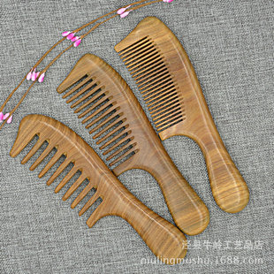 Argentina Green Sandalwood Comb Whole Wood Round Handle Long Medium Thick Fine Toothed Combed Long Hair Curly Hair Short Hair Can be Used