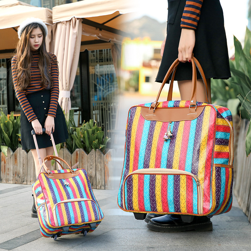 Large Korean style trolley portable luggage portable trolley boarding case short-distance large capacity PU trolley bag