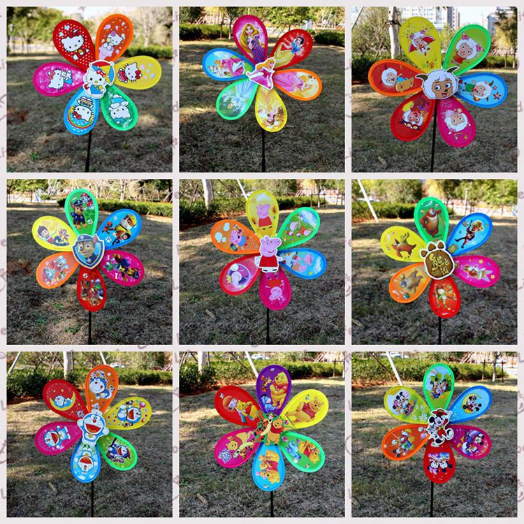 cartoon colorful plastic travel windmill toy for kindergarten