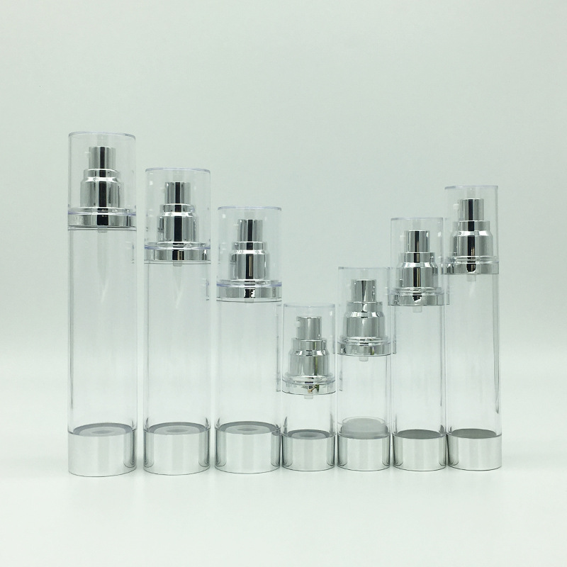 厂家供应 圆柱瓶  高档亚克力 按压式化妆品包装 电化铝真空瓶