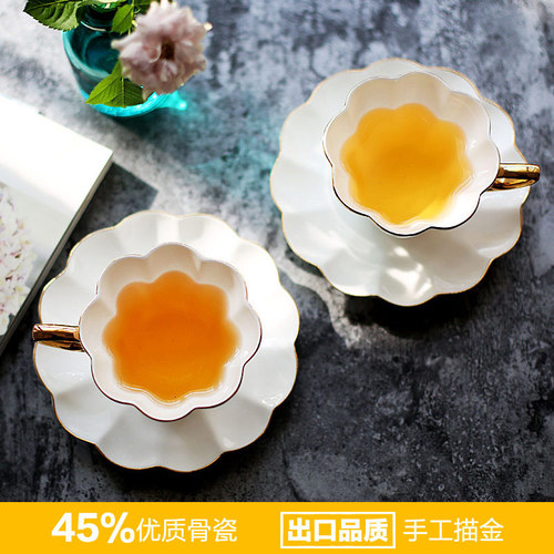 OZON Gold-plated Ceramic Flower Tea Cup Afternoon Tea Set English-style Tea Cup Coffee Cup Plate Set European Style 