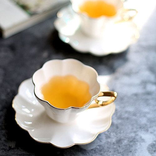 OZON Gold-plated Ceramic Flower Tea Cup Afternoon Tea Set English-style Tea Cup Coffee Cup Plate Set European Style 